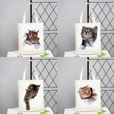 cat print canvas tote bag for women