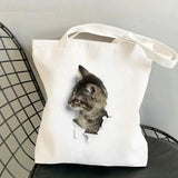 cat print canvas tote bag for women